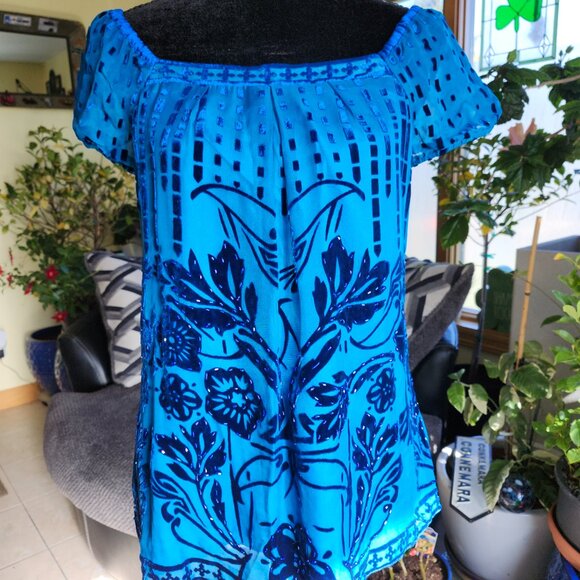 Hale Bob Deep Teal Velvet Burnout Beaded Tunic M - Picture 1 of 11